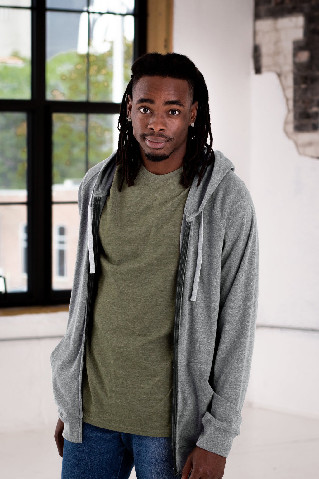 Unisex Heathered Rib Full Zip Hood